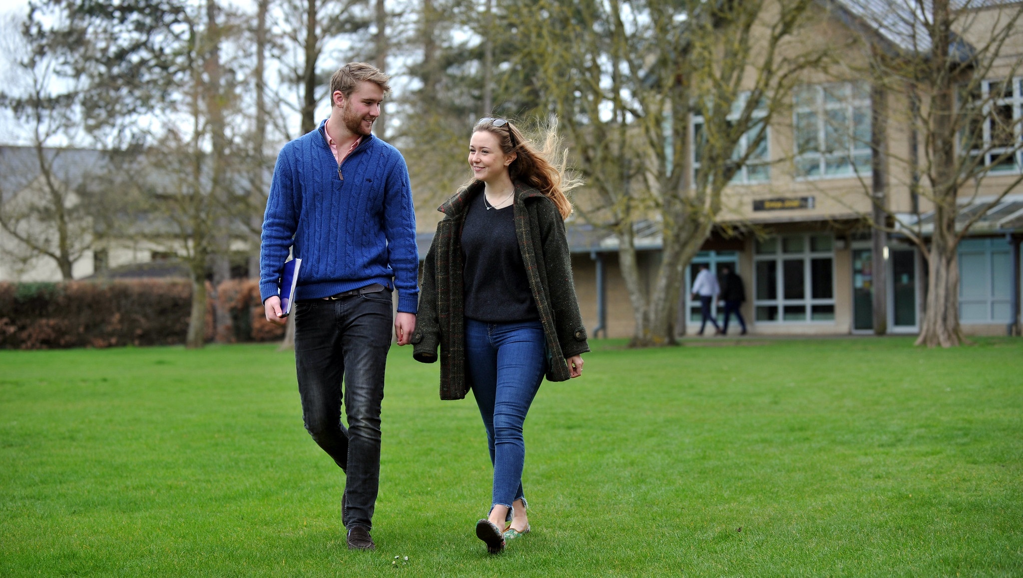 Students walking across campus