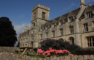 RAU main building with flowers in foreground