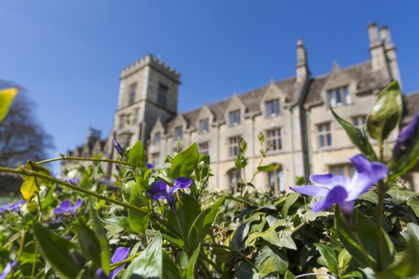 RAU main building with flowers in foreground