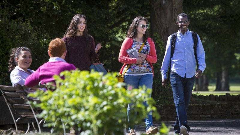 Students walking across campus