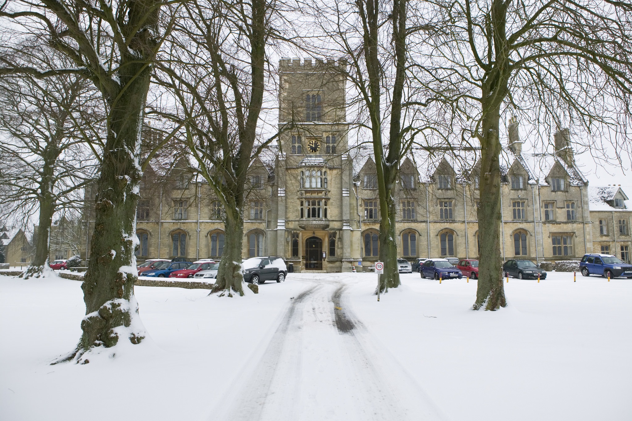 RAU main building and drive in snow