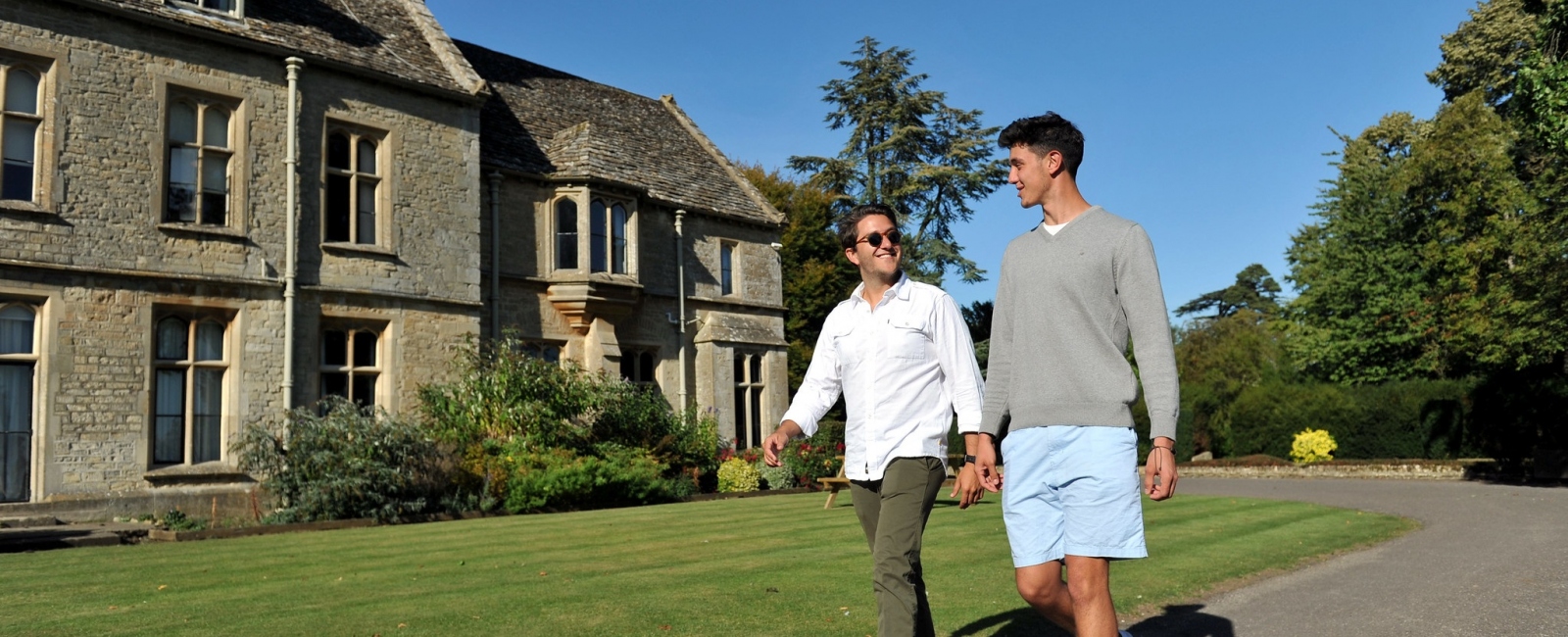 Students walking across campus