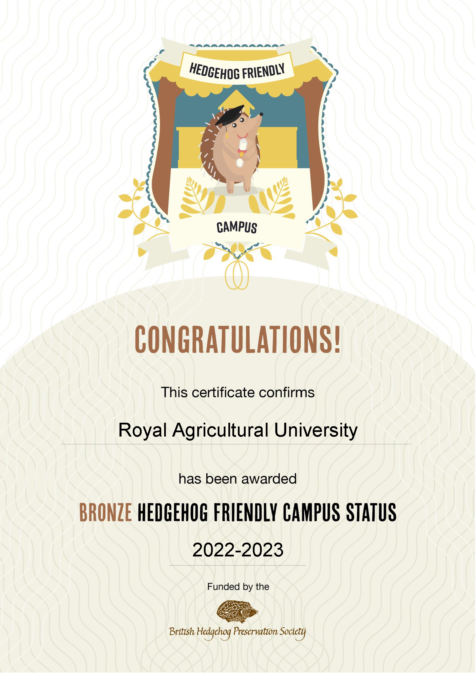RAU Hedgehog bronze certificate