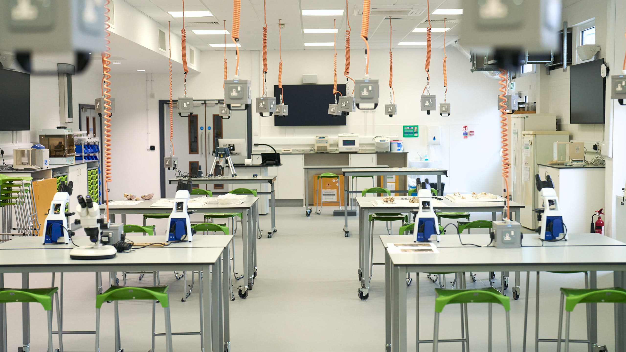 Laboratory space with tables and power plugs