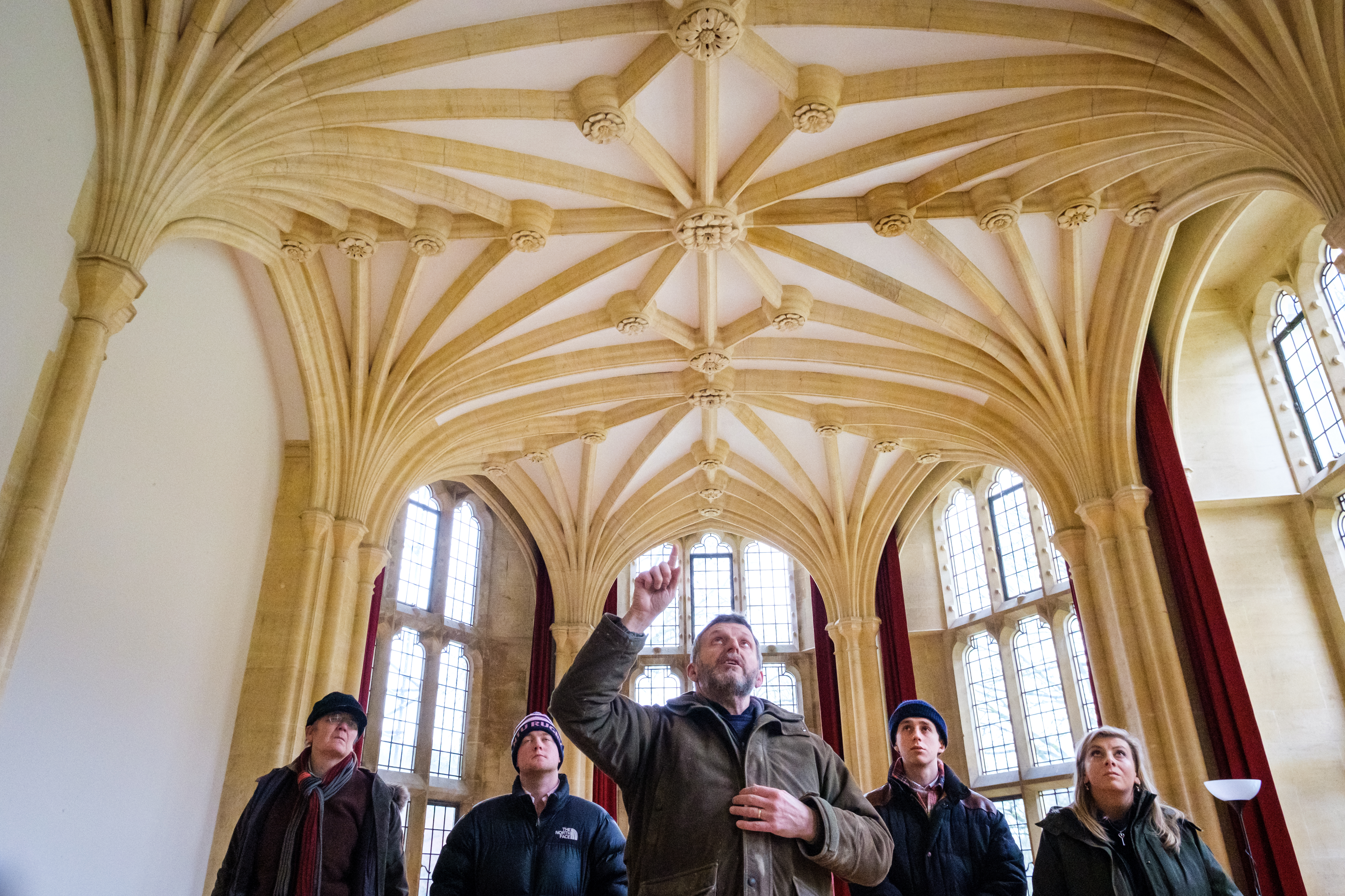 A photograph of the Royal Agricultural University  students at Woodchester Mansion. 