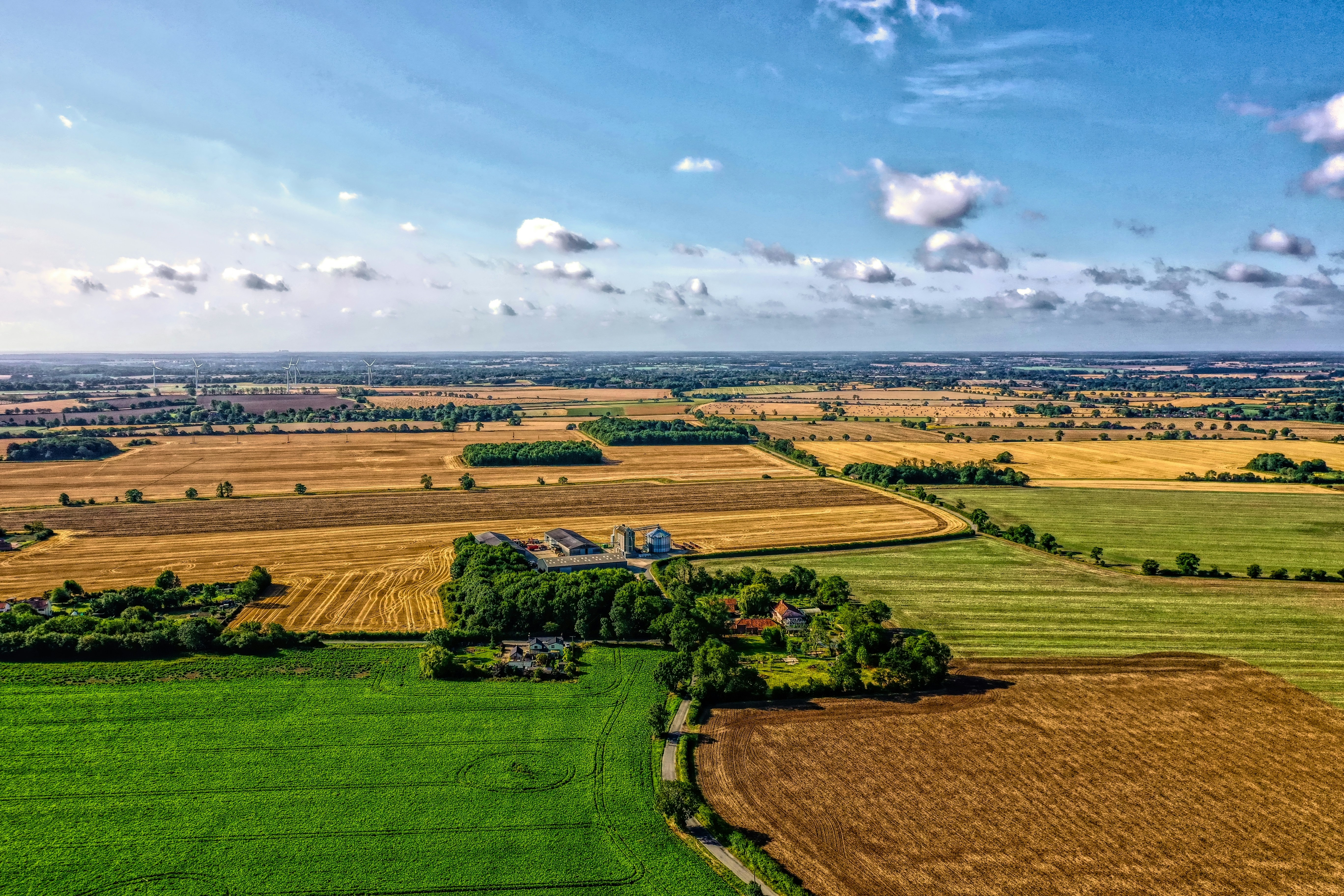 green, brown and yellow fields