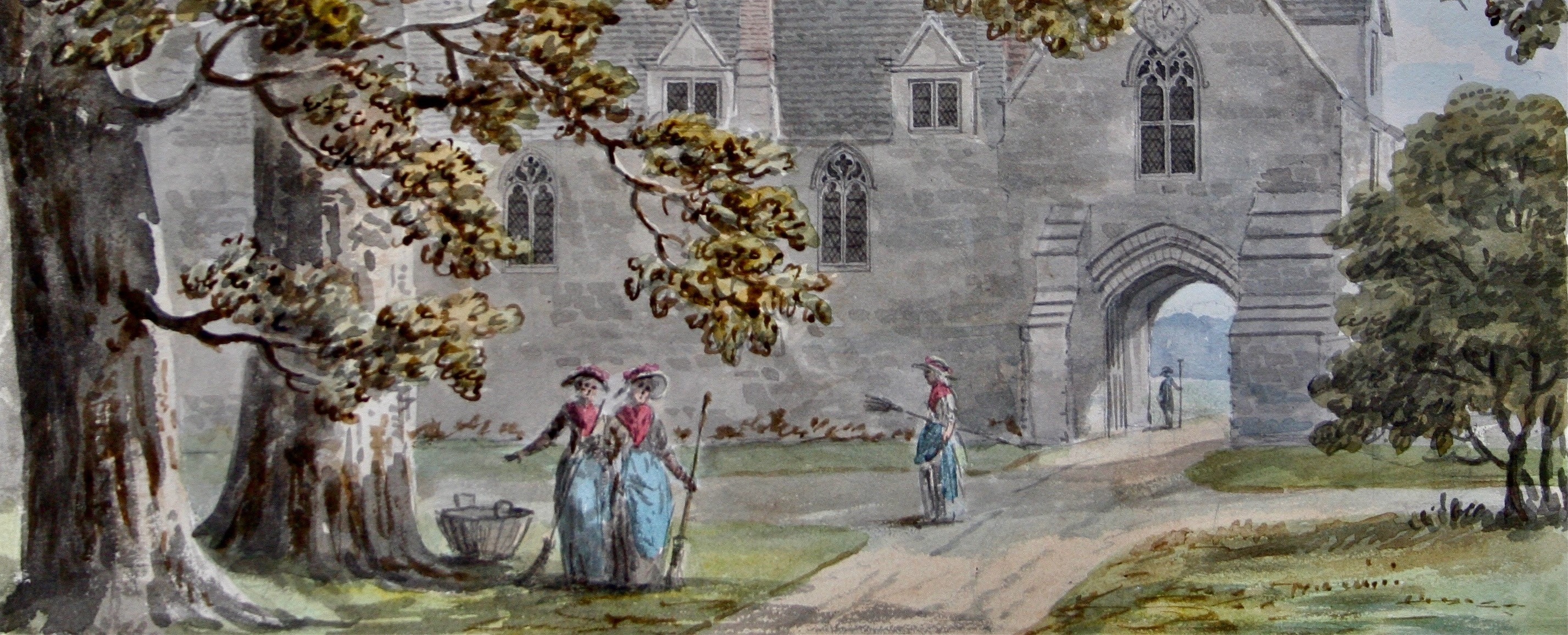 Jane Austen ladies in garden of period house