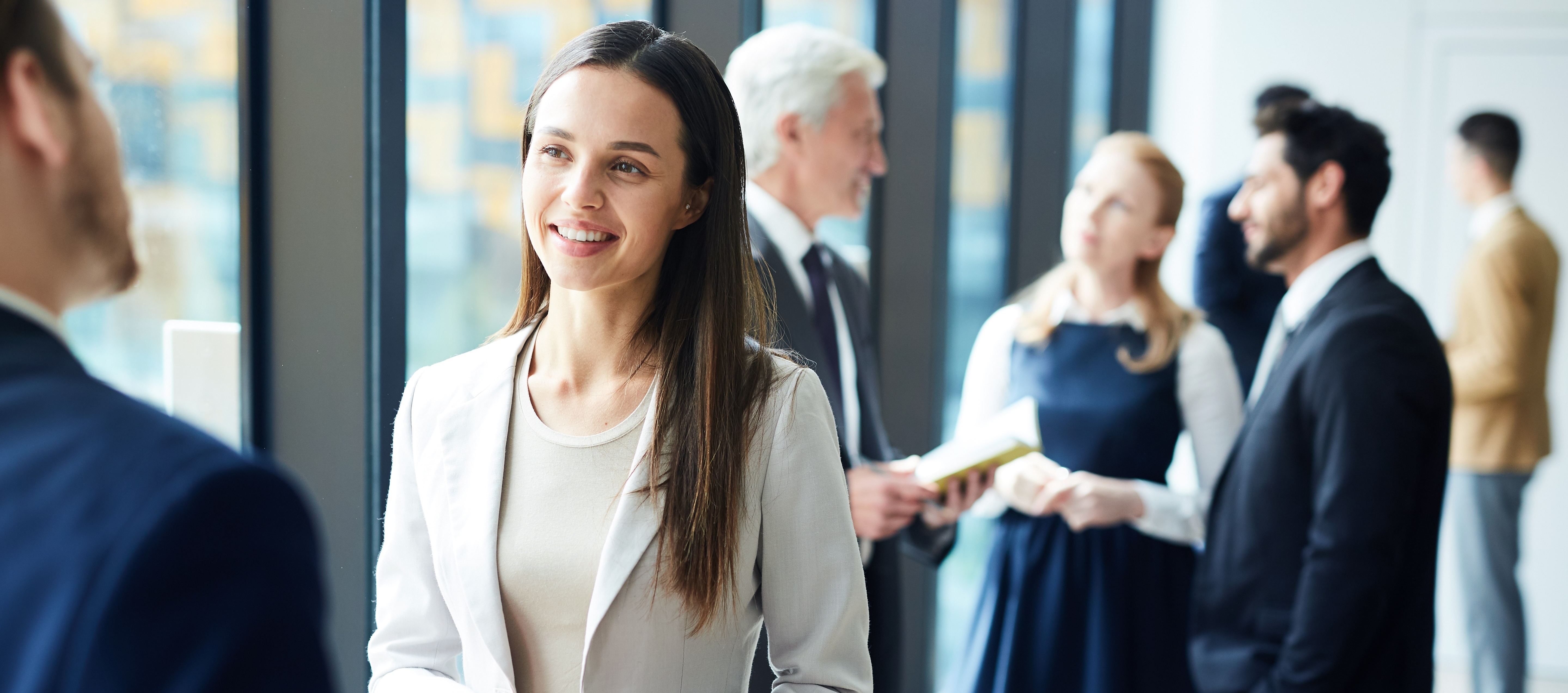 Woman and man networking