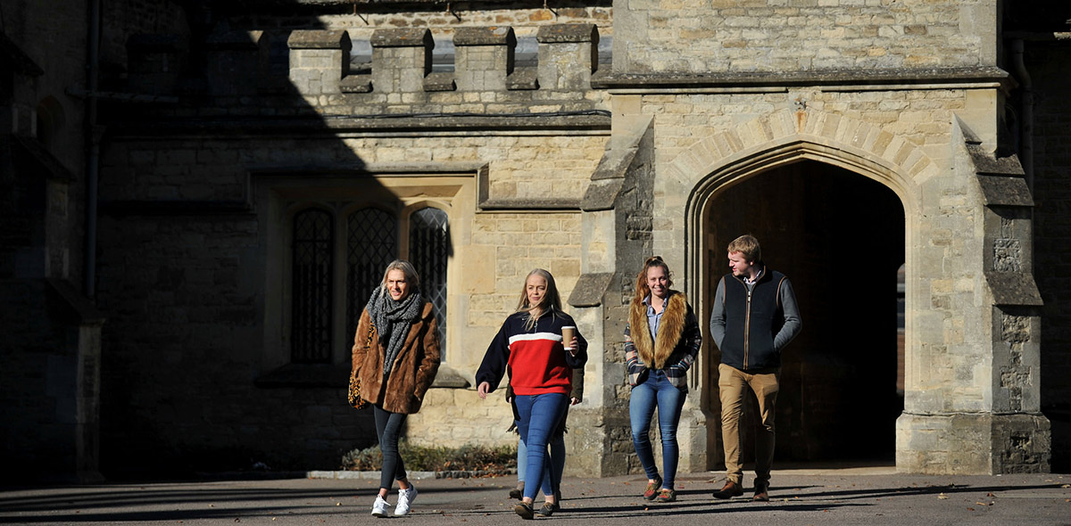 Students walking through quad