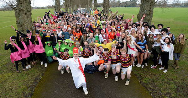 Students in fancy dress on the main drive