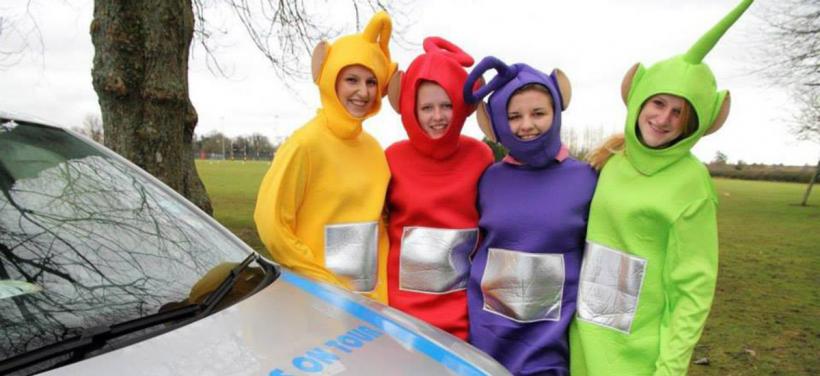Students in Tellytubby fancy dress