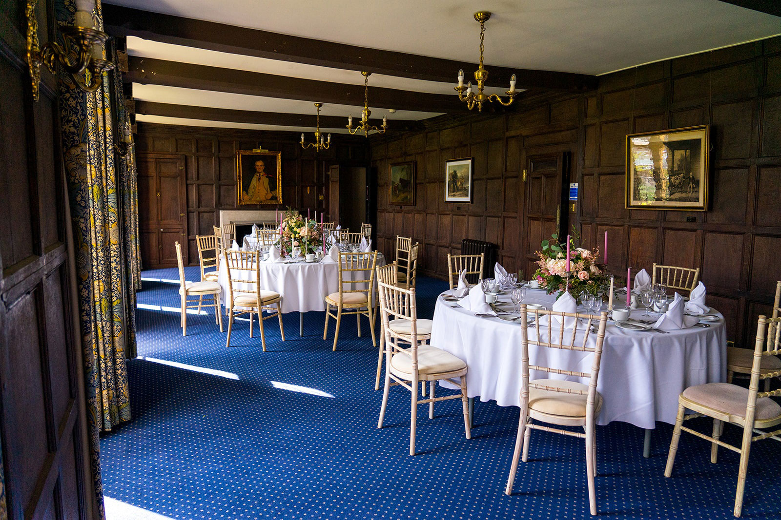 Tables set up for wedding dinner