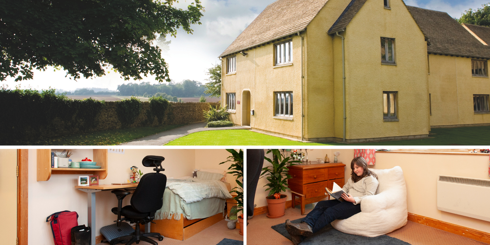 Woodlands lodge exterior and inside student room