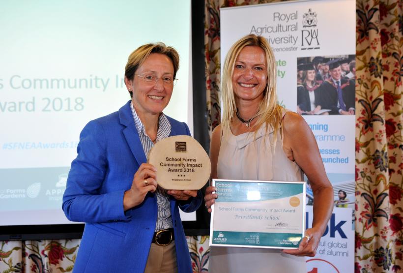Alexandra Jamieson, Winner of School Farms Community Impact Award with Julie Walkling, Director of Operations at the Royal Agricultural University