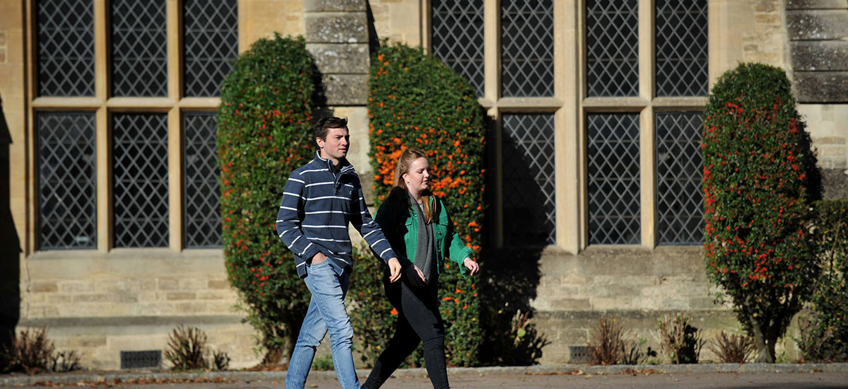 Students walking around campus