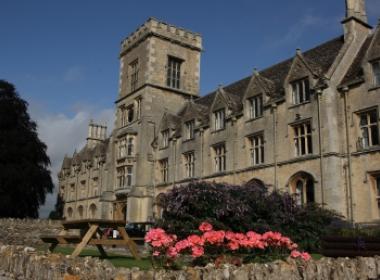 RAU main building with flowers in foreground