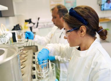 Students undertaking experiments in the laboratories