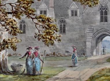 Jane Austen ladies in garden of period house