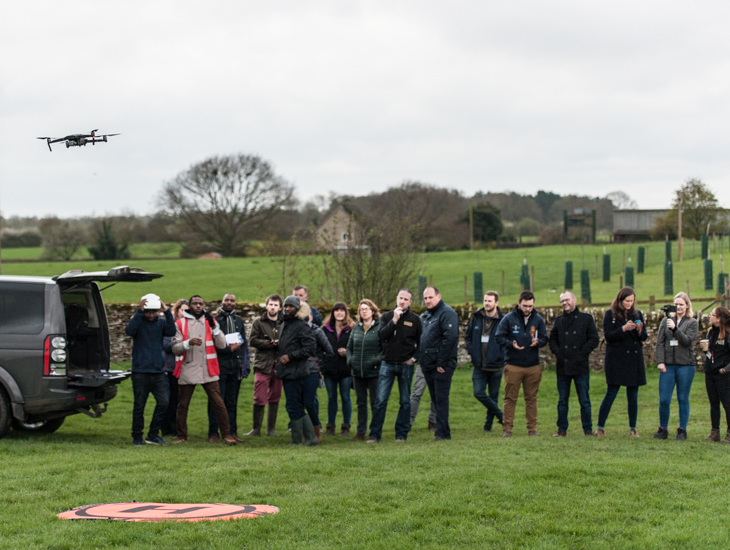 Visitors watching a drone display at Farm 491 during the RAU's AgriTech event